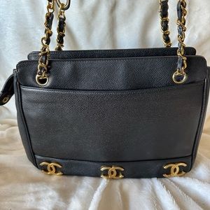 Vintage Chanel Black Caviar Triple “CC” Tote